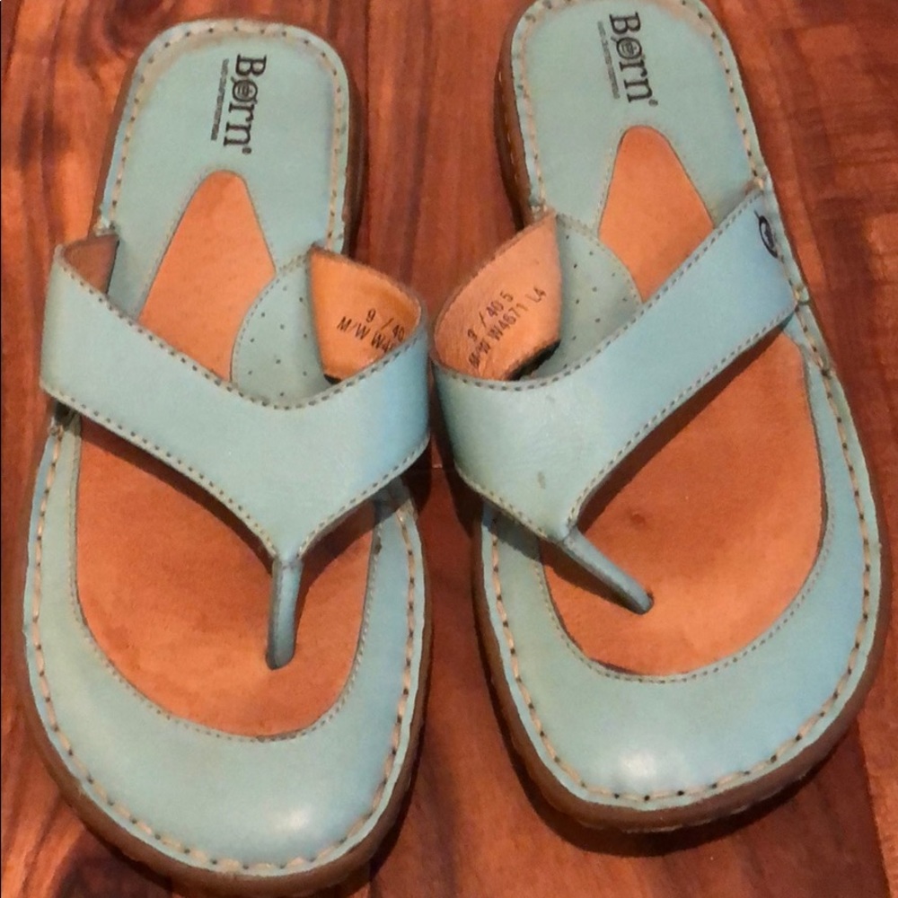 Light Blue Leather Born Flip Flops